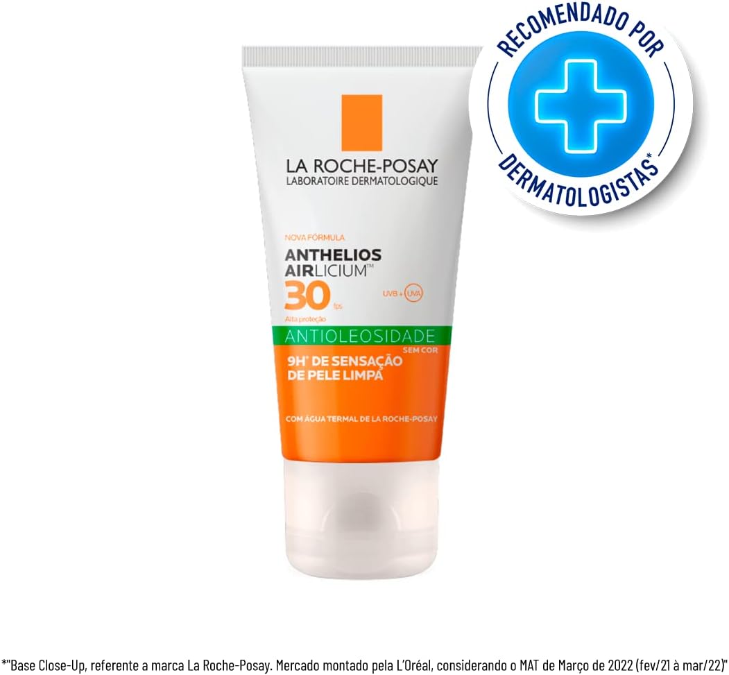 La Roche-Posay, Protetor Solar Anthelios Airlicium Anti-oleosidade, Sem Cor, 9H de Efeito Matte, Acabamento Invisível, FPS30, 50g