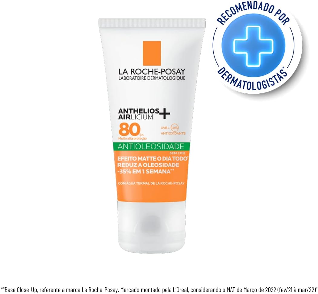 La Roche-Posay, Anthelios Airlicium, Protetor Solar Facial Antioleosidade, Controle e Redução da Oleosidade, FPS80, Textura Gel Creme, Toque Seco, 40g