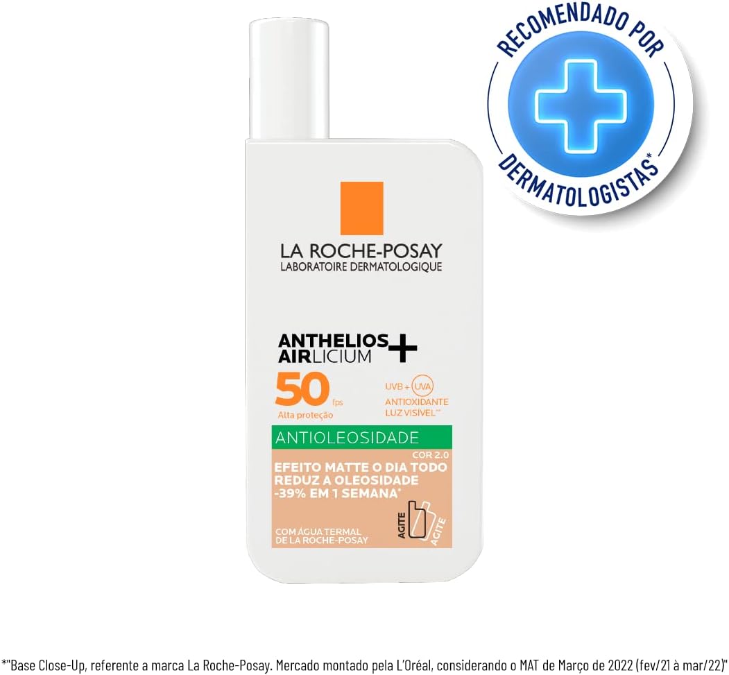 La Roche-Posay, Anthelios Airlicium, Protetor Solar Facial Antioleosidade com cor, Reduz e Controla a Oleosidade, FPS50, Textura Fluida Ultra Leve, 40g