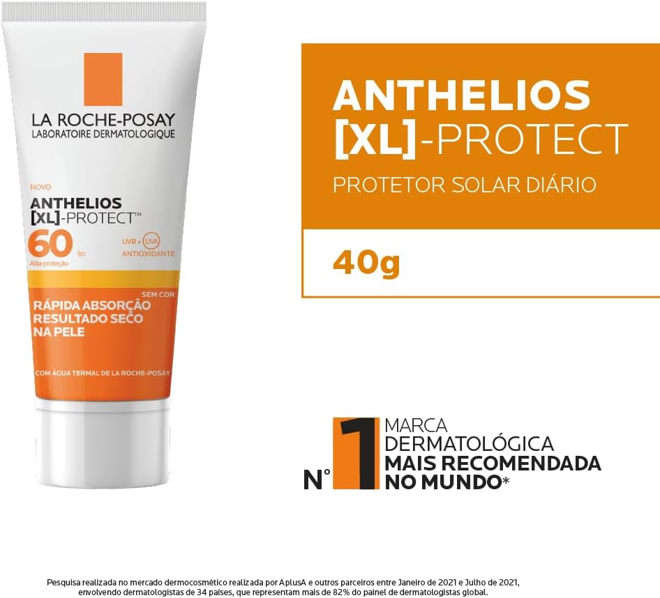 La Roche-Posay Protetor Solar Facial FPS 60 Gel Creme Oil-Free com Ação Hidratante e Antioxidante UVA/UVB para Peles Oleosas Sem Cor, Anthelios XL Protect 40g