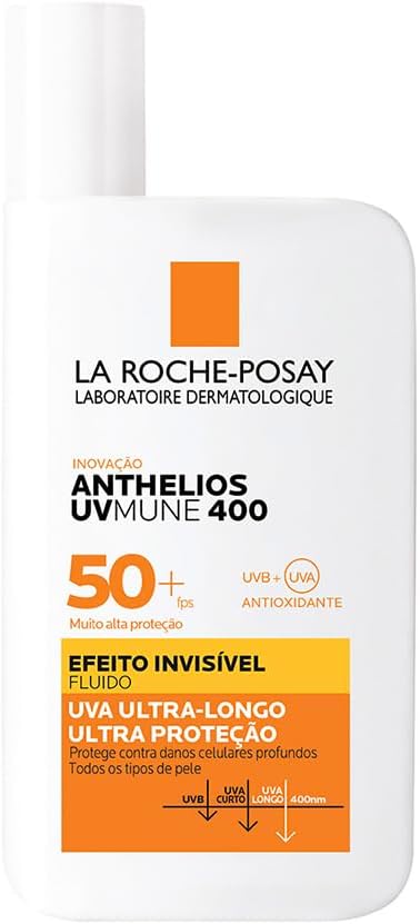 La Roche-Posay, Anthelios UVMune 400, Protetor Solar Facial de alta performance, Protege contra os raios UVA Ultra-Longos, Textura Fluida, FPS60 (SPF50+), 50ml